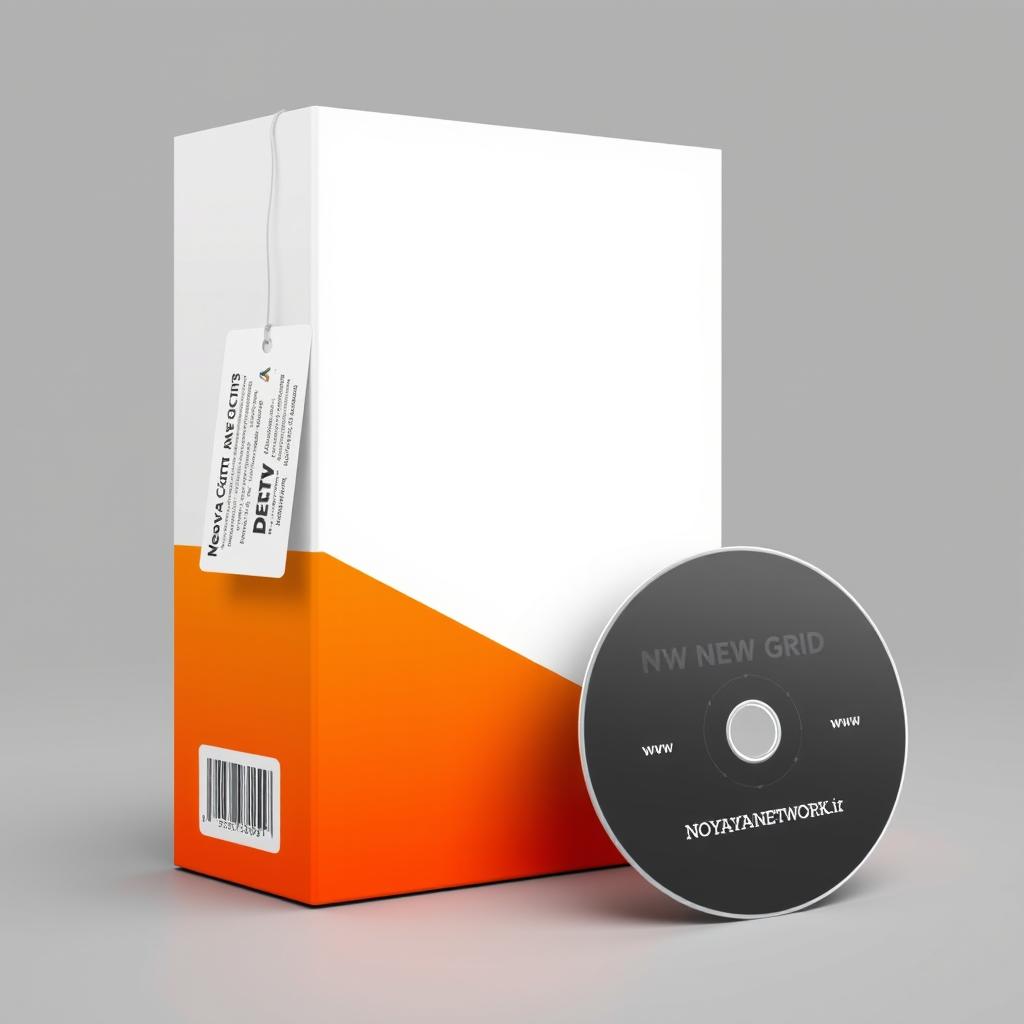 An accounting software box designed in a standing rectangle shape, featuring a bright orange bottom half and a clean white top half