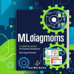 A modern textbook cover design for a textbook focusing on UML diagrams, software development methods like Scrum and Kanban, and teamwork in IT