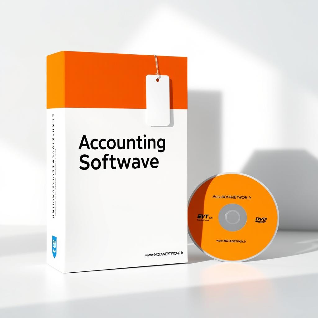 A standing rectangular accounting software box featuring a distinctive design: the bottom half in vibrant orange and the top half in crisp white