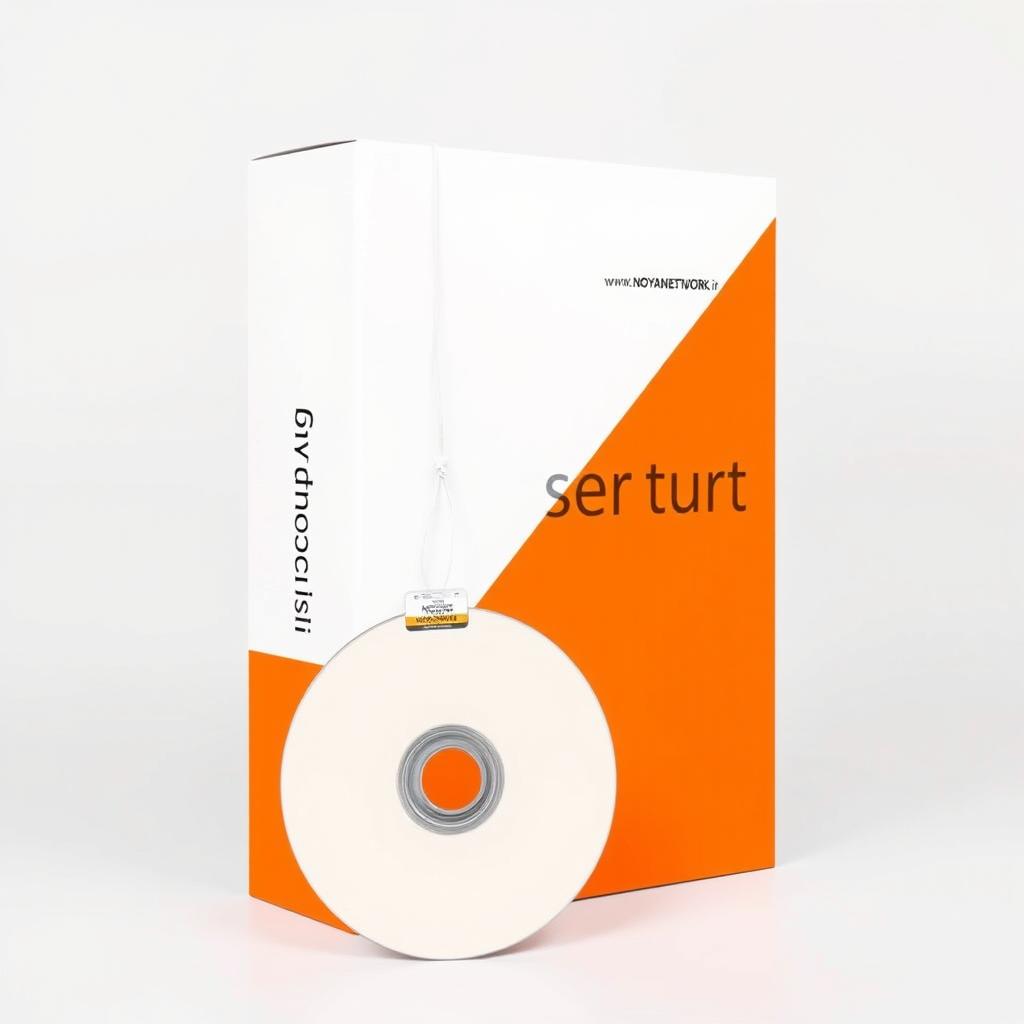 An accounting software box designed in a standing rectangle shape, featuring a vibrant orange color in the bottom half and a crisp white color in the top half