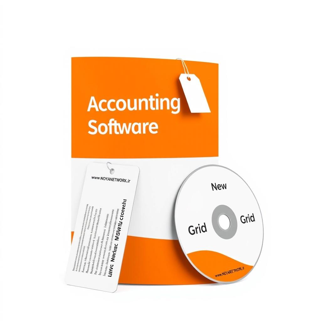 A standing rectangular box for accounting software, designed with the bottom half in bright orange and the top half in crisp white