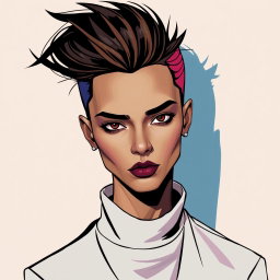 A modern portrait illustration of a person, featuring abstract elements and vibrant colors