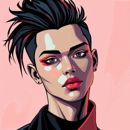 A modern portrait illustration of a person, featuring abstract elements and vibrant colors