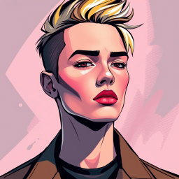 A modern portrait illustration of a person, featuring abstract elements and vibrant colors