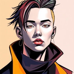 A modern portrait illustration of a person, featuring abstract elements and vibrant colors