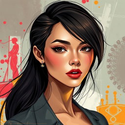 A modern portrait of a young woman, showcasing her with an elegant and captivating expression