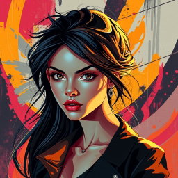 A modern portrait of a young woman, showcasing her with an elegant and captivating expression
