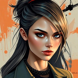 A modern portrait of a young woman, showcasing her with an elegant and captivating expression