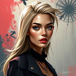 A modern portrait of a young woman, showcasing her with an elegant and captivating expression