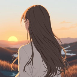 An artistic illustration of a young woman with long hair, seen from the back