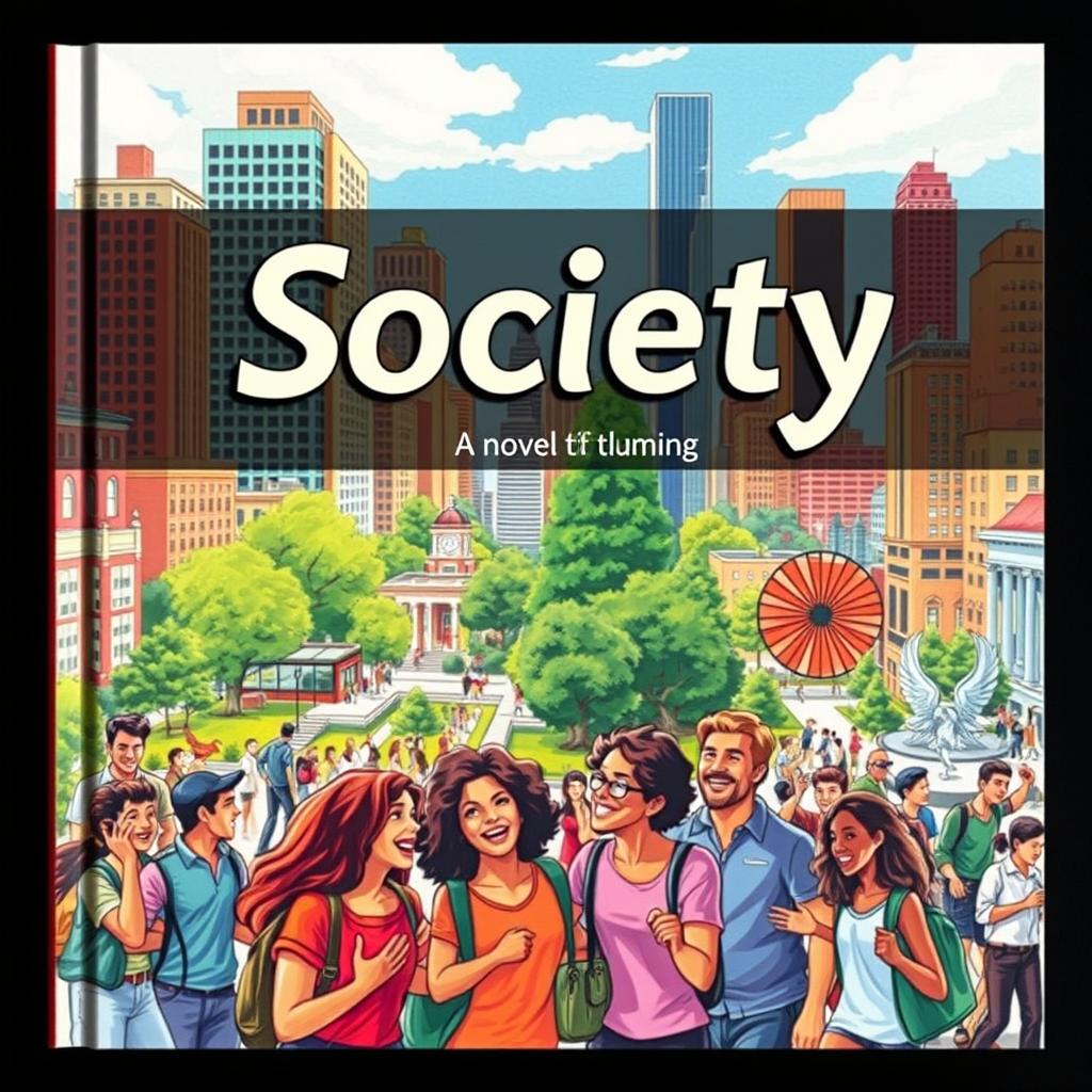 A vibrant book cover for a novel titled 'Society'