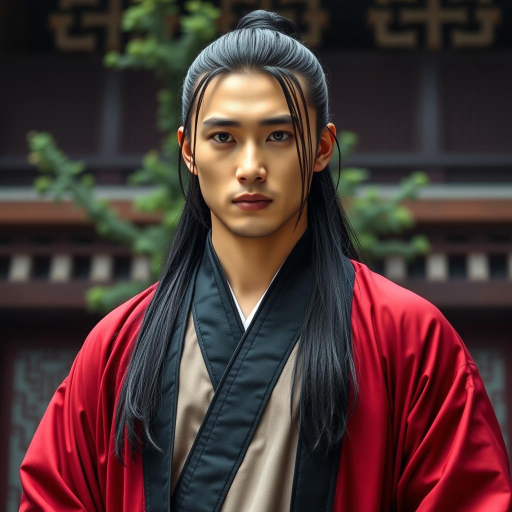 A tall and well-groomed Korean man in his late 20s, showcasing a full body view