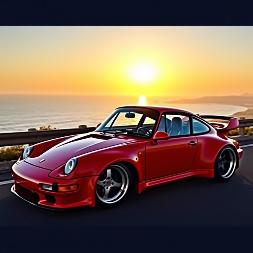 A stunning 1997 Porsche 911 featuring a wide body kit, showcasing its aggressive stance and sporty design