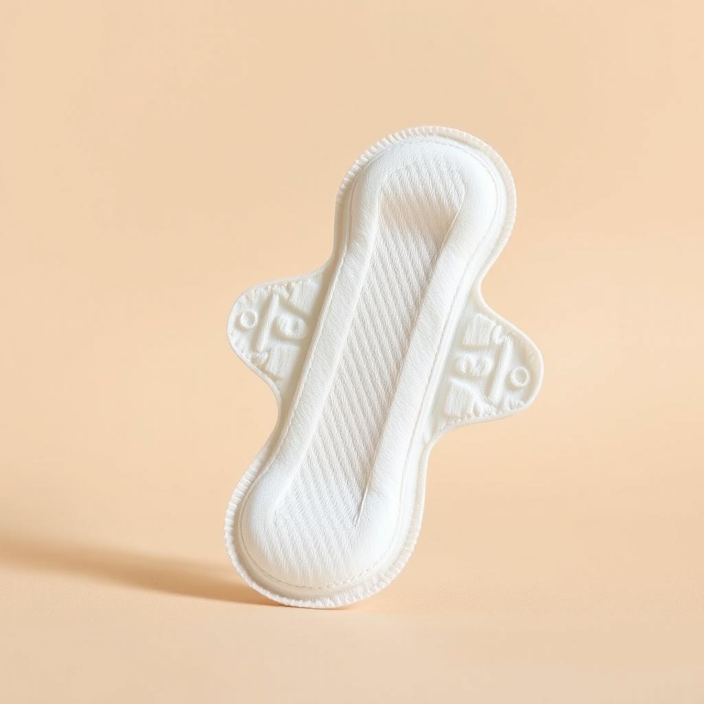 A single biodegradable and water-soluble sanitary pad displayed prominently against a soft beige background