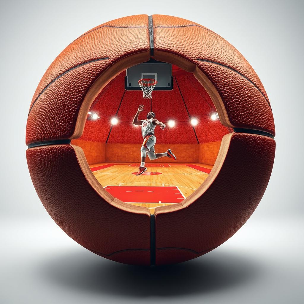 An open basketball revealing a detailed scene inside