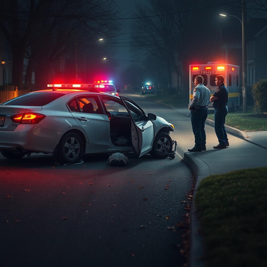 A tragic scene illustrating the aftermath of a car accident involving a young boy