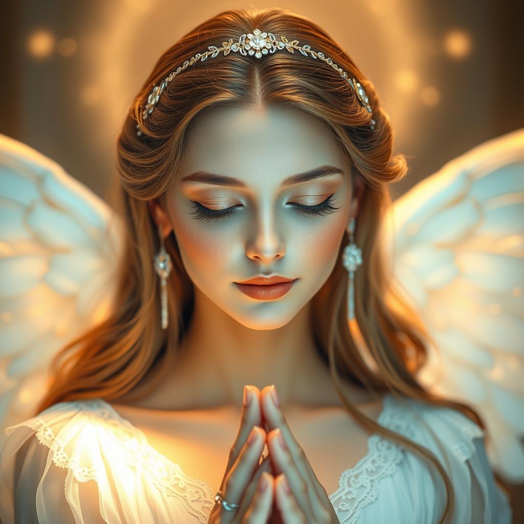 A beautiful angelic woman with an enchanting face, featuring soft and graceful features