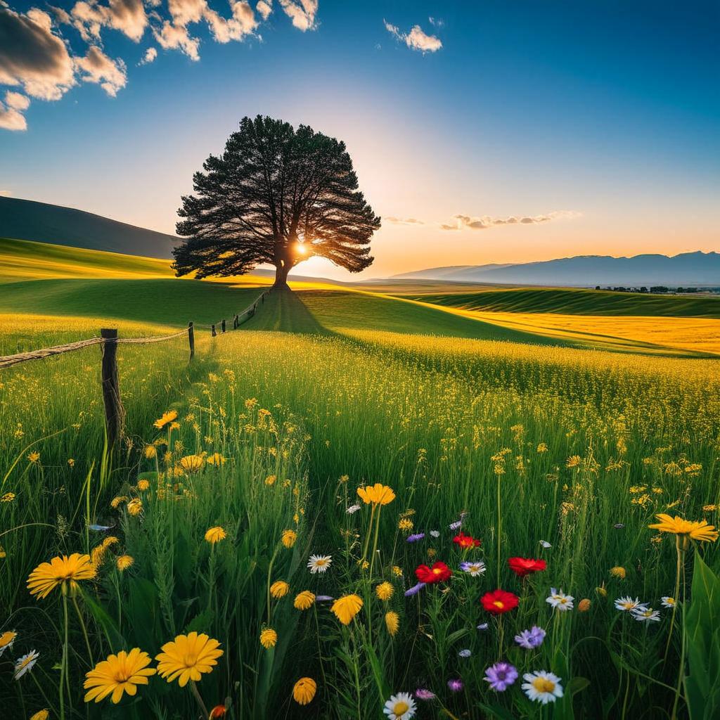 Enchanting Wildflower Field at Sunset