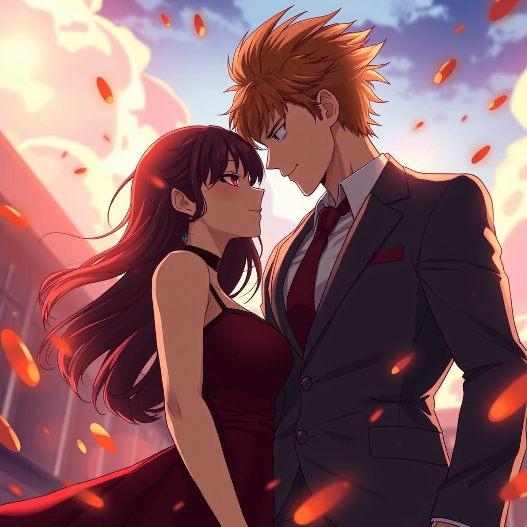 An anime-style romantic scene featuring a couple standing inches apart, locked in intense tension as if time has stopped before they surrender to their feelings