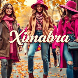 A vibrant online clothing store banner featuring the word 'Ximabra' in Priscilla Script Regular font, presented in a vintage style