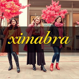 A vibrant and colorful online clothing store banner designed for women, featuring the word 'ximabra' in elegant Priscilla Script Regular vintage lettering