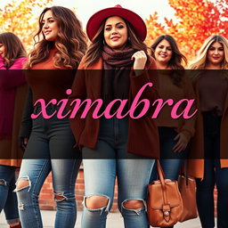 A vibrant and colorful online clothing store banner designed for women, featuring the word 'ximabra' in elegant Priscilla Script Regular vintage lettering