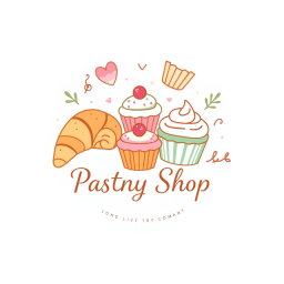 A charming and inviting logo design for a pastry shop, featuring delicate pastry elements like cupcakes and croissants