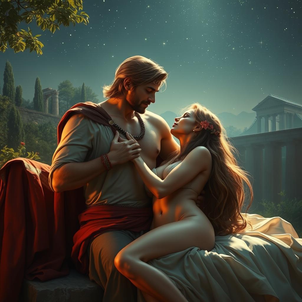 A mythical scene depicting a romance between Xerxes and Artemis