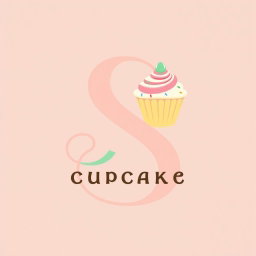 A logo design for a bakery specializing in cupcakes, prominently featuring a large capital letter 'S'