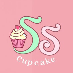 A logo design for a bakery specializing in cupcakes, prominently featuring a large capital letter 'S'