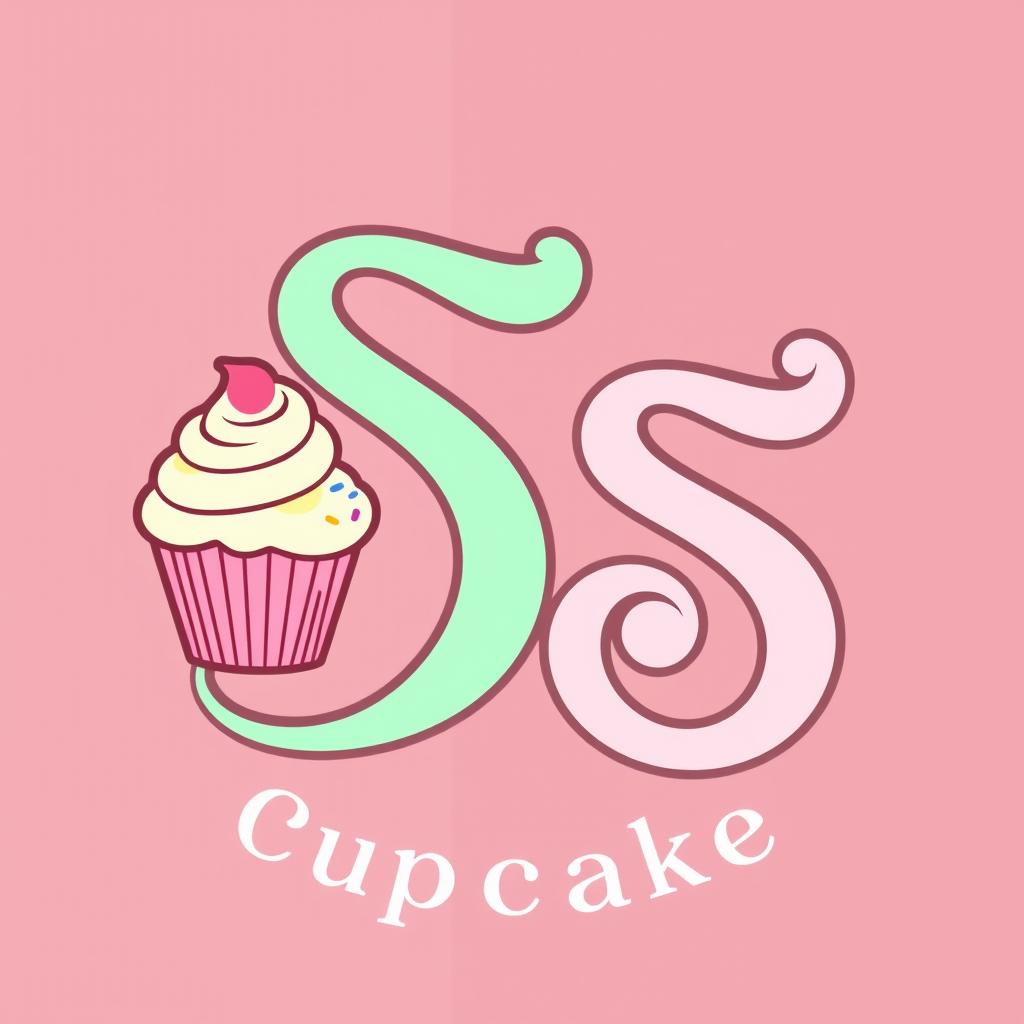 A logo design for a bakery specializing in cupcakes, prominently featuring a large capital letter 'S'