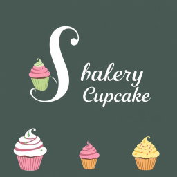 A logo design for a bakery specializing in cupcakes, prominently featuring a large capital letter 'S'
