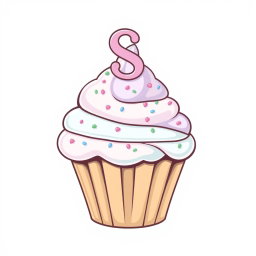 A whimsical logo design for a bakery, featuring a large cupcake at the center