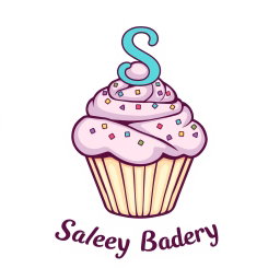 A whimsical logo design for a bakery, featuring a large cupcake at the center
