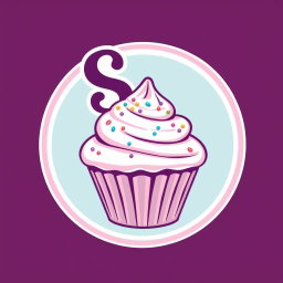 A whimsical logo design for a bakery, featuring a large cupcake at the center