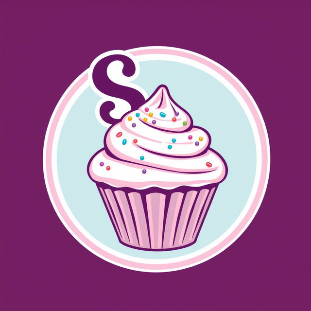 A whimsical logo design for a bakery, featuring a large cupcake at the center