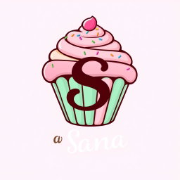 A whimsical logo design for a bakery named 'Sana', featuring a large, beautifully decorated cupcake at the center