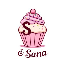 A whimsical logo design for a bakery named 'Sana', featuring a large, beautifully decorated cupcake at the center