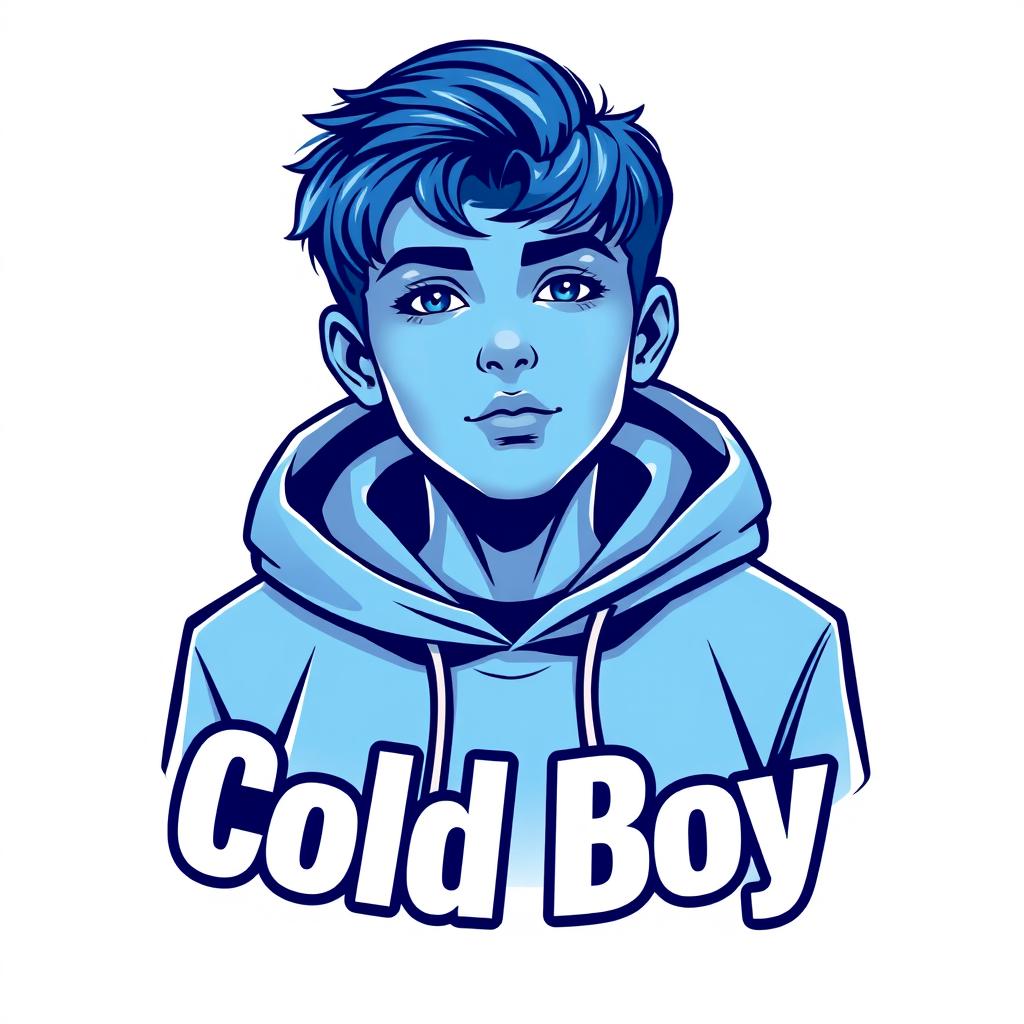 A logo featuring a handsome boy with a light blue hoodie, with pale blue skin, under the text 'Cold Boy'