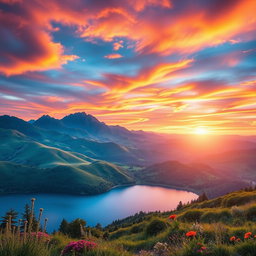 A vibrant and captivating banner image showcasing a breathtaking landscape featuring rolling hills under a sunset sky painted with hues of orange, pink, and purple