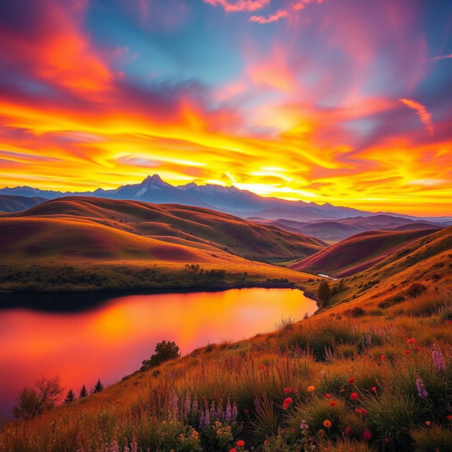 A vibrant and captivating banner image showcasing a breathtaking landscape featuring rolling hills under a sunset sky painted with hues of orange, pink, and purple