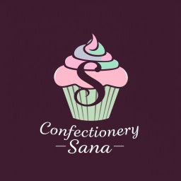 A logo design for a bakery featuring a whimsical cupcake at the center, designed with soft pastel colors like pink, lavender, and mint green