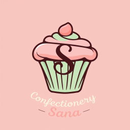 A charming logo design for a bakery that features a cupcake prominently at the center