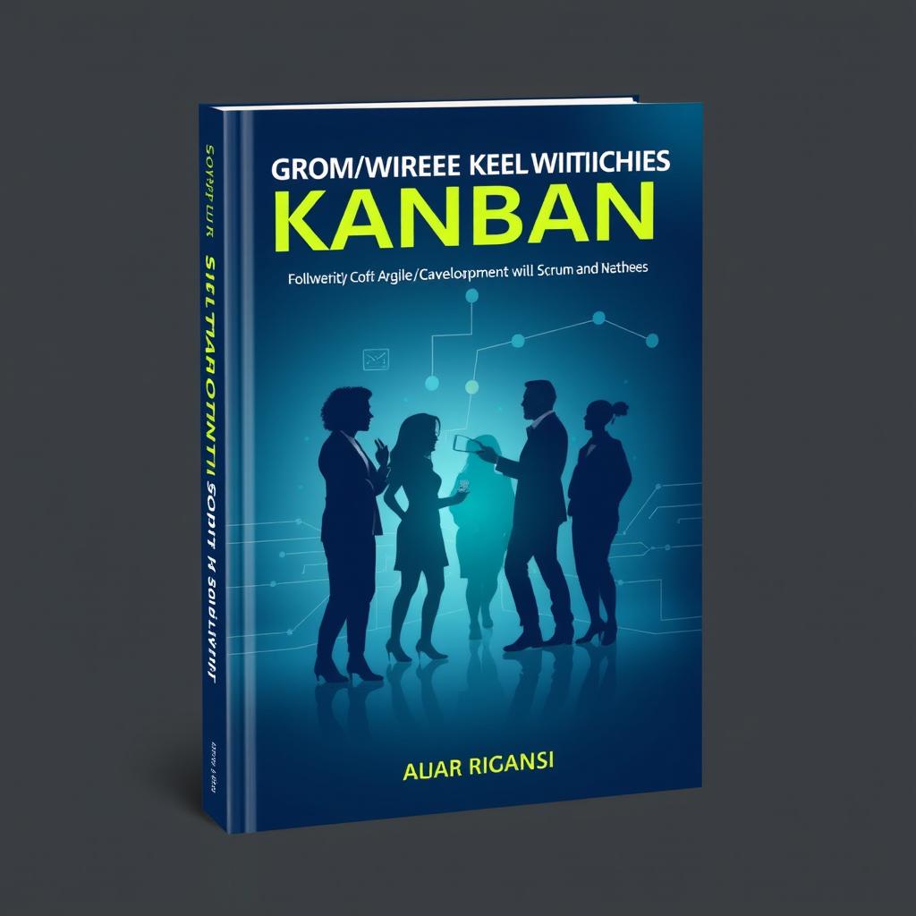 A modern book cover design featuring various software development methods like Scrum and Kanban