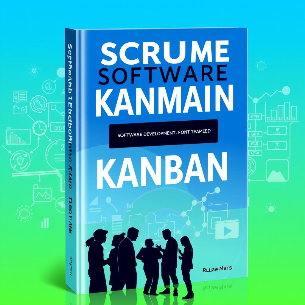 A modern book cover design focused on software development methods such as Scrum and Kanban, emphasizing teamwork in the IT industry