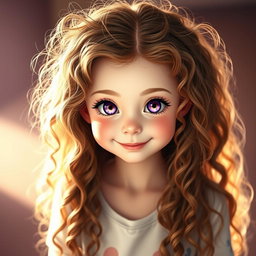 A beautiful white girl with long, curly, and frizzy brown hair cascading down her shoulders