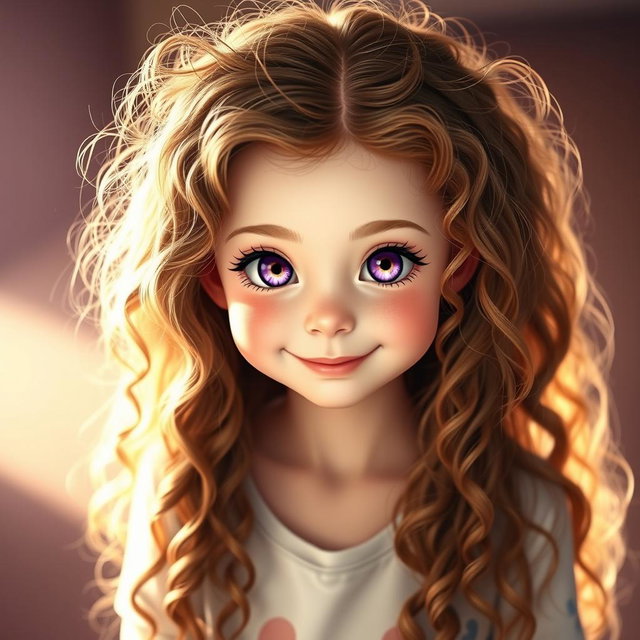 A beautiful white girl with long, curly, and frizzy brown hair cascading down her shoulders