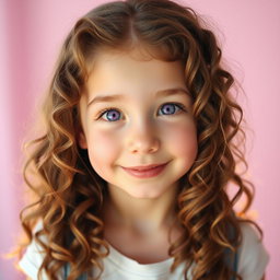 A beautiful white girl with long, curly, and frizzy brown hair cascading down her shoulders