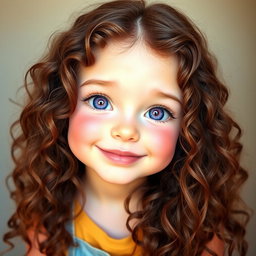 A beautiful white girl with long, curly, and frizzy brown hair cascading down her shoulders