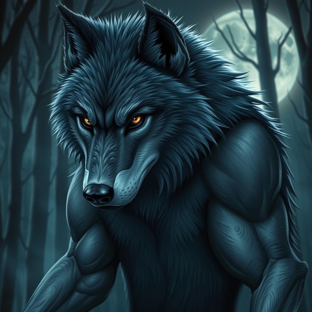 A beautiful werewolf with a human-like face, featuring stunning and striking facial features